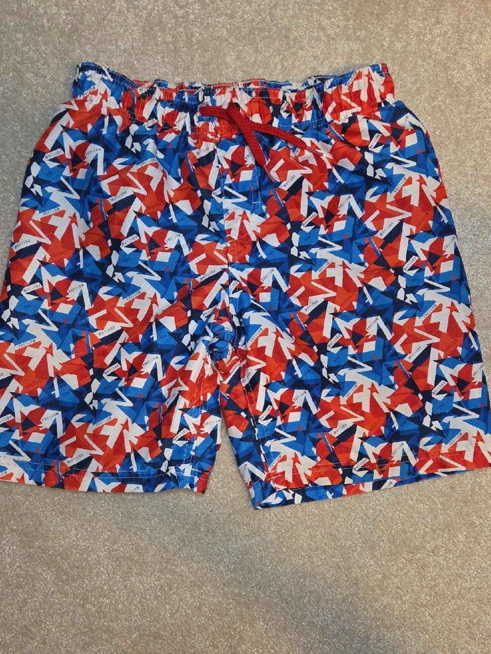 Under Armour Red, Blue & White Geometric Swim Trunks
